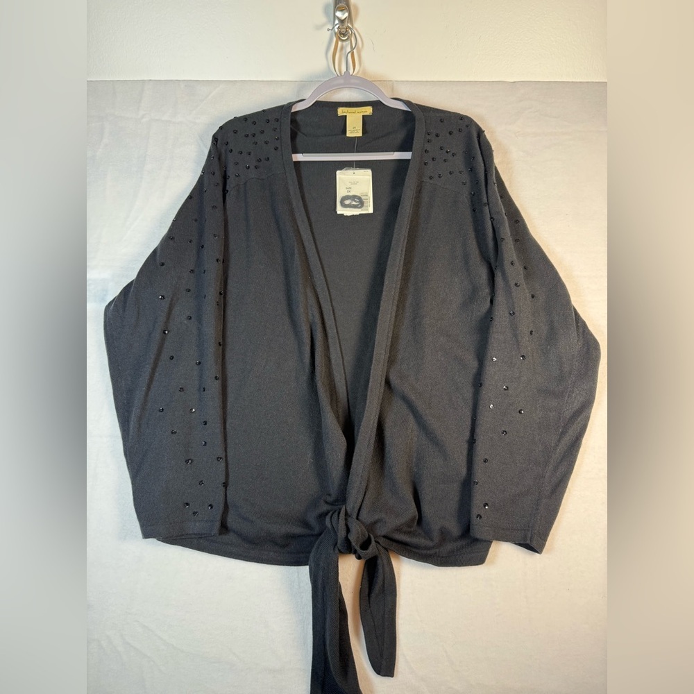 Bechamel Women's Black Cardigan Sequin Embellished Tie-up at Waist Size 2X NWT